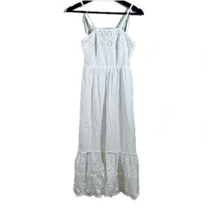 Japna White Eyelet Sundress 100% Cotton Boho Midi Dress XS
